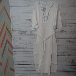 Fanm Mon White Dress with Blue Embroidery